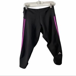 Adidas black and purple 3 stripe cropped leggings